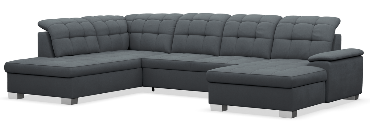 Canapé d'angle droit avec fonction couchage Jamaal en U, rangement, gris foncé tressé