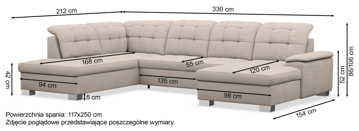 Canapé d'angle avec fonction couchage Jamaal en U gauche avec coffre, gris clair tressé
