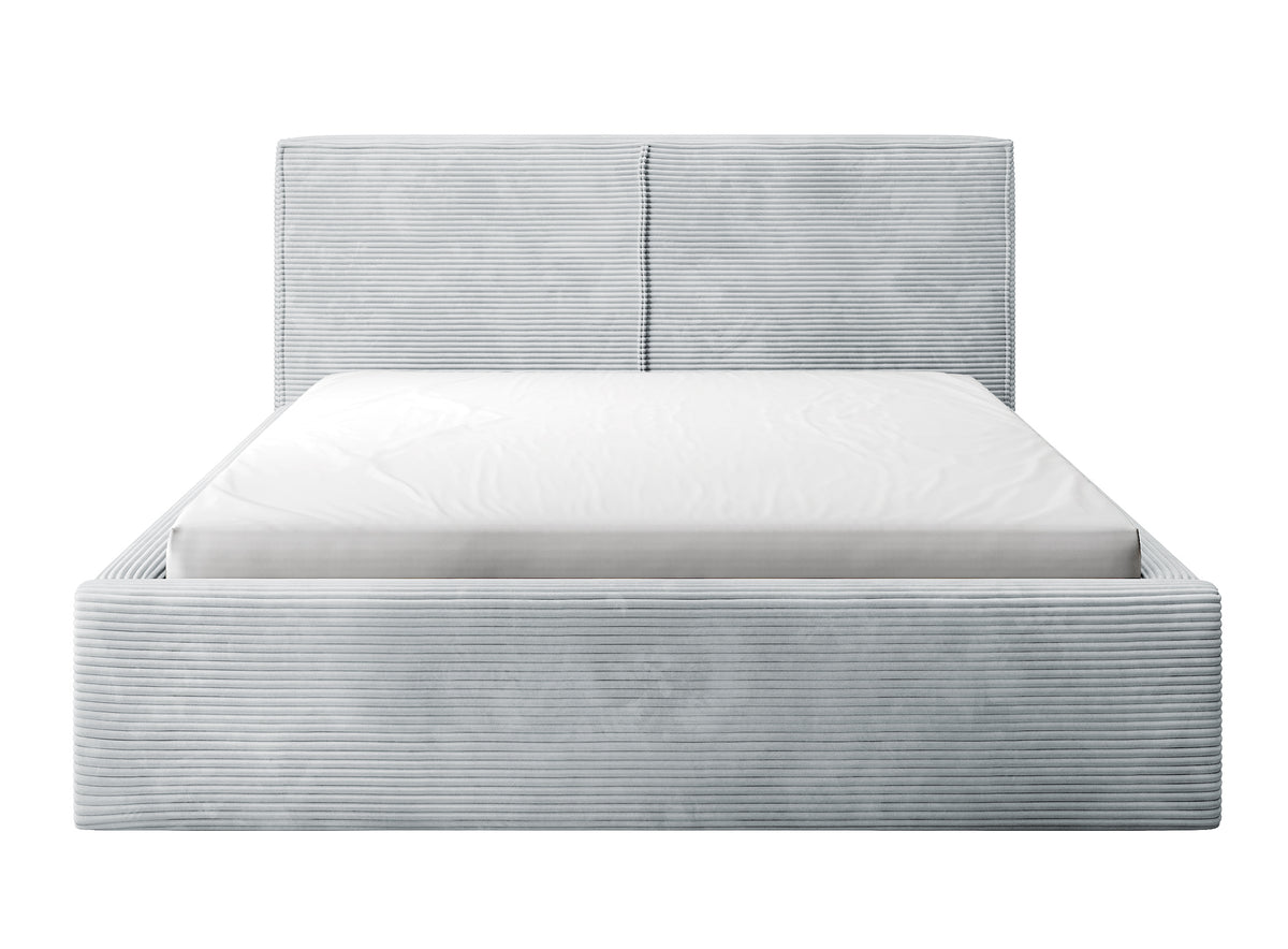 Lit tapissé 160x200 cm Farese avec rangement et vérin à gaz, velours côtelé gris clair