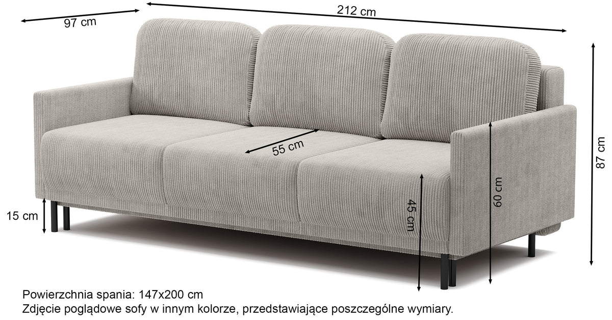 Drei-Sitzer-Schlafsofa Hamiel mit Stauraum, beige Cord