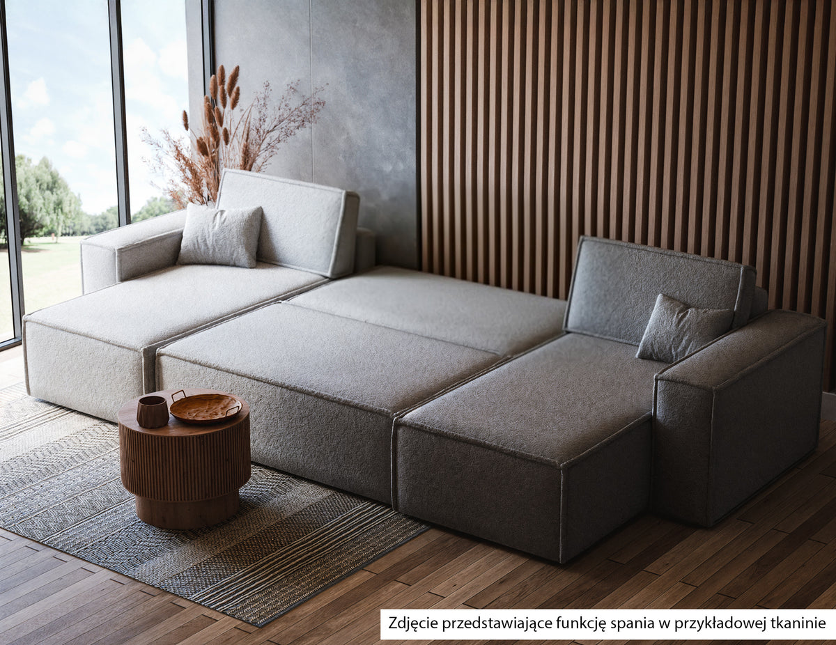 U-förmiges Ecksofa Scarlo mit Schlaffunktion, universell, mit Stauraum, cremefarbenes Bouclé