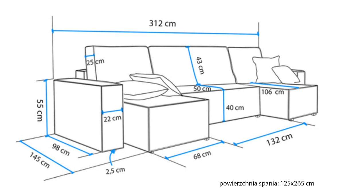 U-förmiges Ecksofa Scarlo mit Schlaffunktion, universell, mit Stauraum, cremefarbenes Bouclé