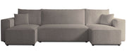 Canapé d'angle convertible Scarlo en U universel avec coffre, bouclé marron clair