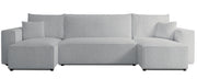 Canapé d'angle convertible Scarlo en U universel avec coffre de rangement, tissu boucle gris clair