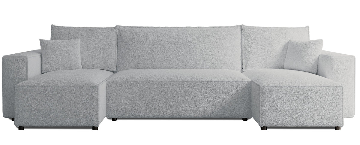 Canapé d'angle convertible Scarlo en U universel avec coffre de rangement, tissu boucle gris clair