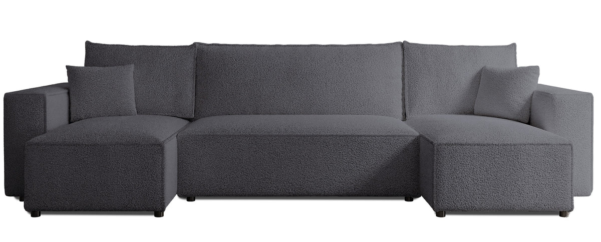 Canapé d'angle convertible Scarlo en U universel avec rangement, bouclé gris foncé