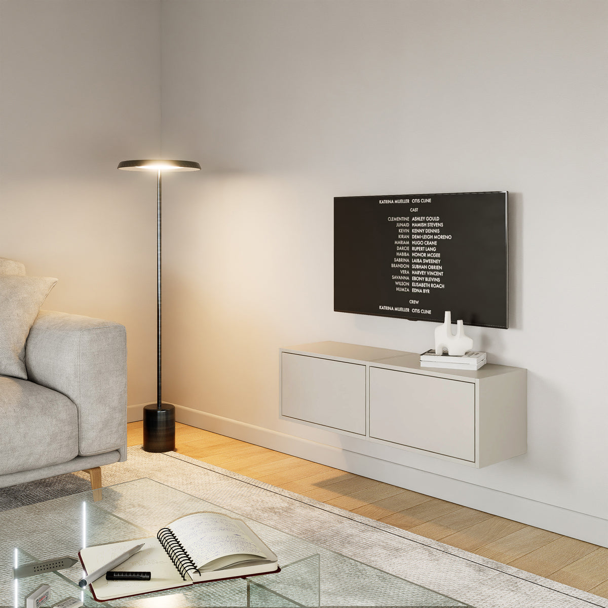Meuble TV suspendu Framme avec deux abattants 100 cm cachemire