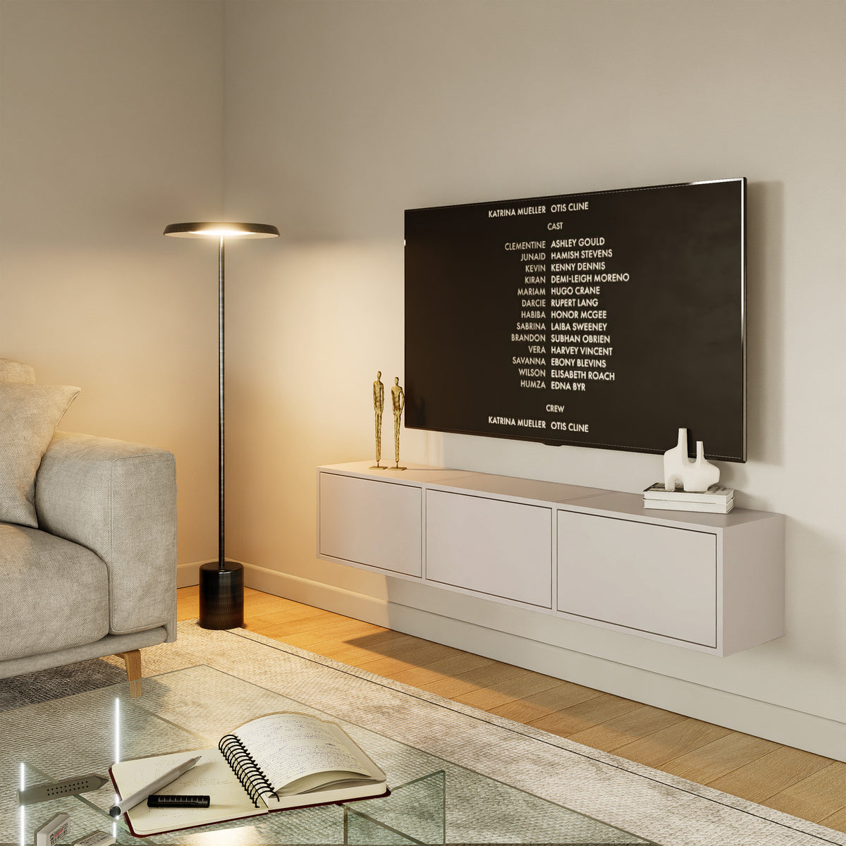 Hängender TV-Schrank Framme mit drei Klappen, 150 cm, Kaschmir