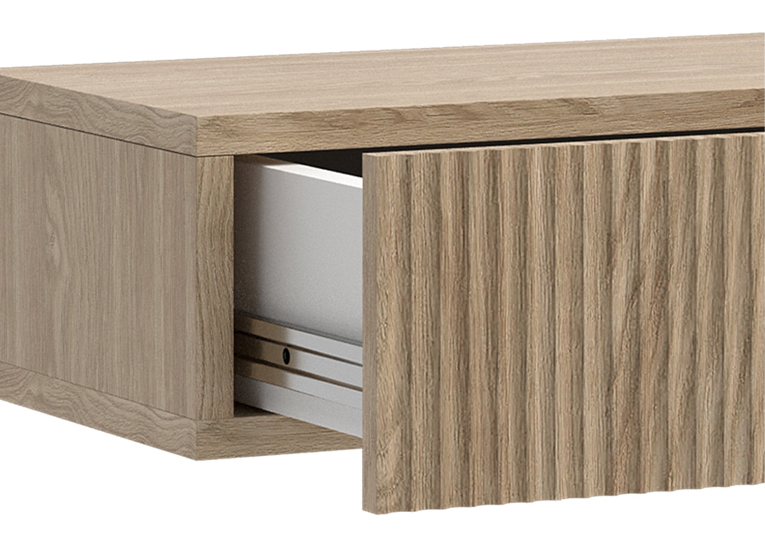 Console Nolie suspendue avec tiroir et rainures sur la façade, 90 cm, chêne huilé