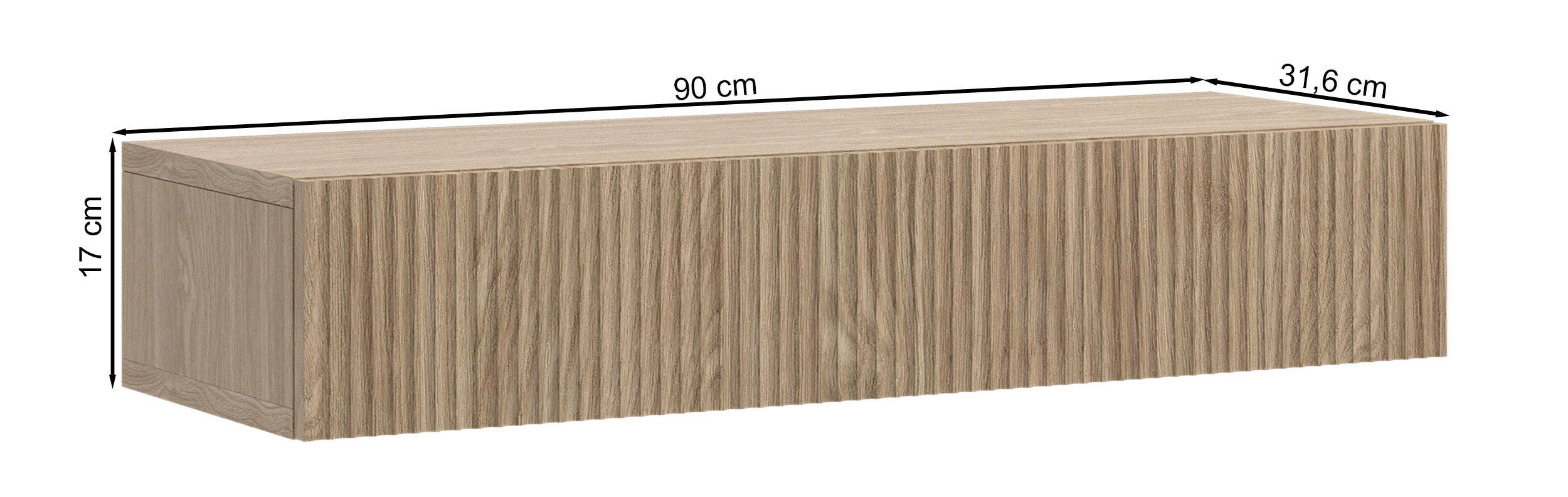 Console Nolie suspendue avec tiroir et rainures sur la façade, 90 cm, chêne huilé