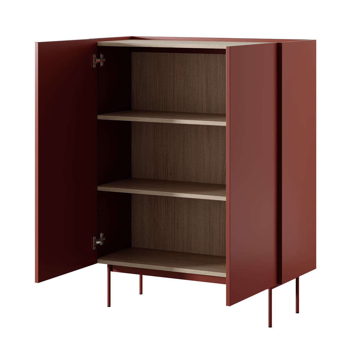Commode haute Color 97 cm 2 portes Brique / Chêne Linea