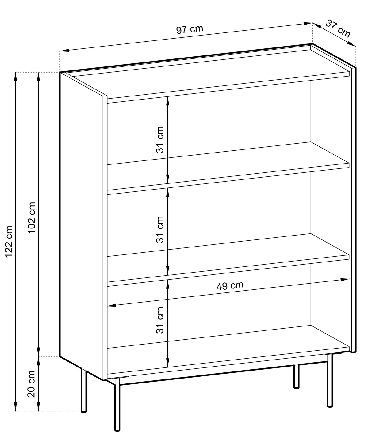 Commode haute Color 97 cm 2 portes Brique / Chêne Linea