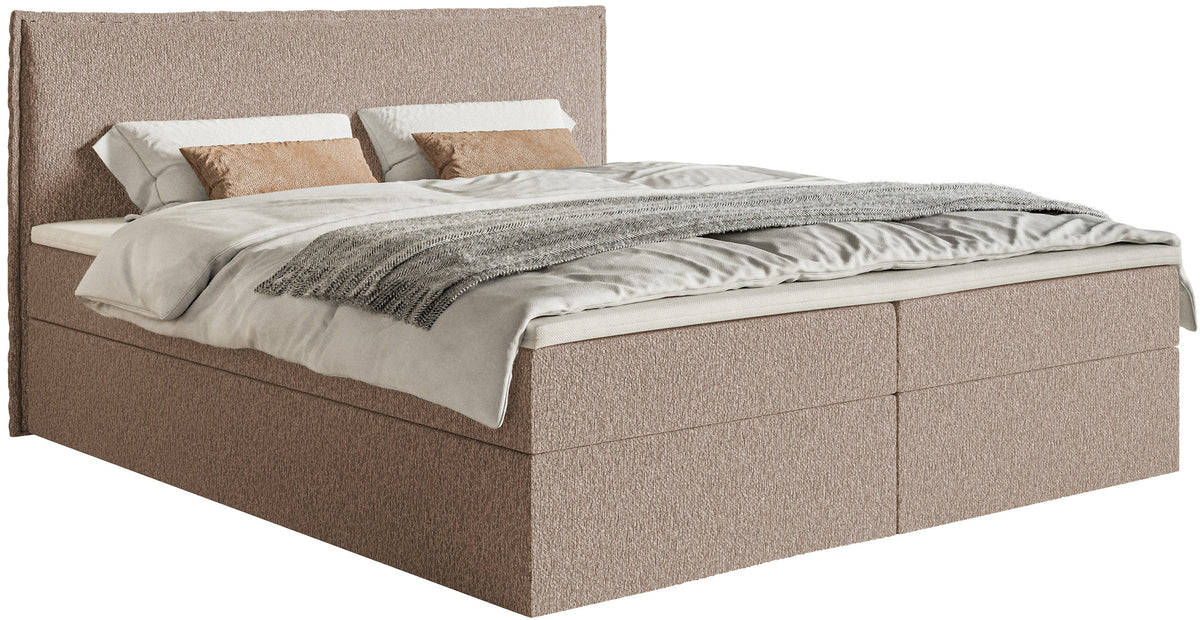 Kontinentalbett 180x200 cm Softie mit Stauraum und Topper, dunkelbeige Chenille