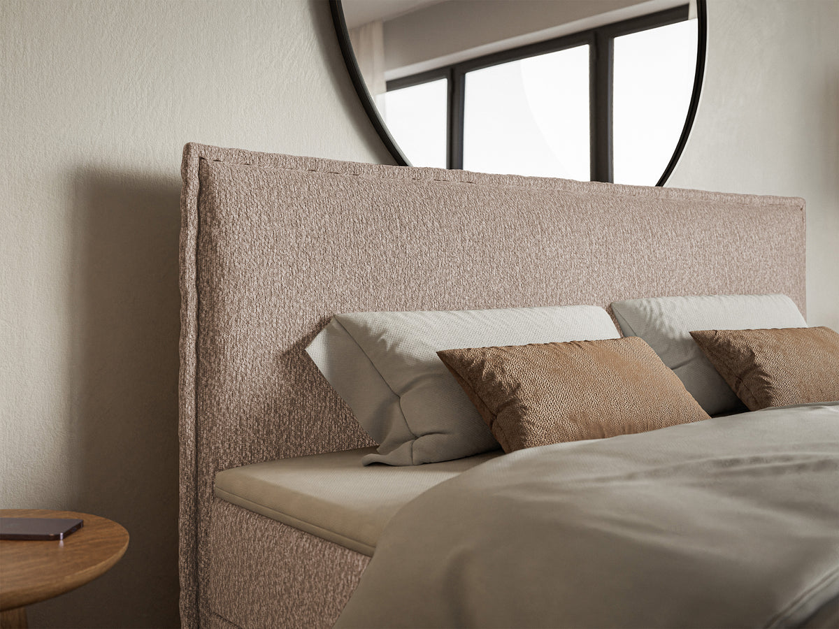 Kontinentalbett 180x200 cm Softie mit Stauraum und Topper, dunkelbeige Chenille