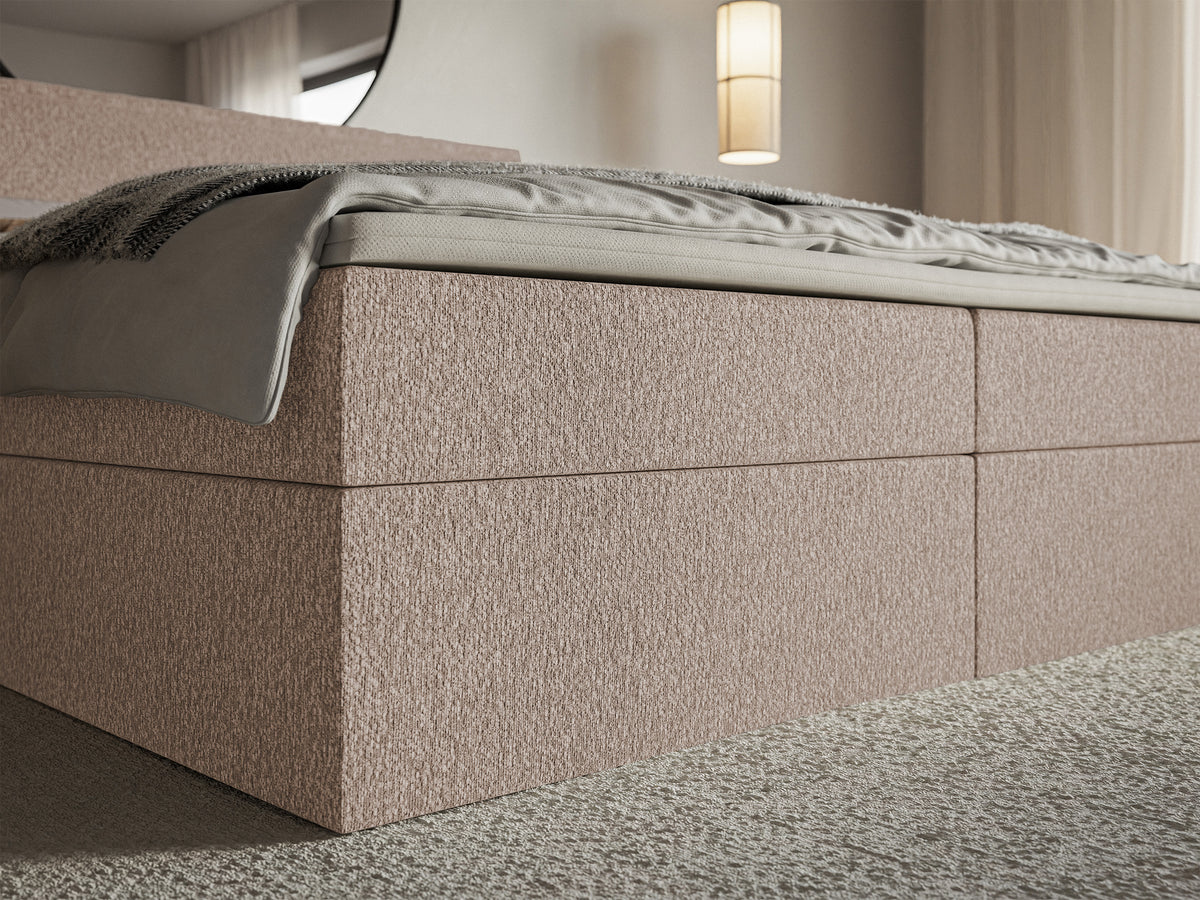 Kontinentalbett 180x200 cm Softie mit Stauraum und Topper, dunkelbeige Chenille