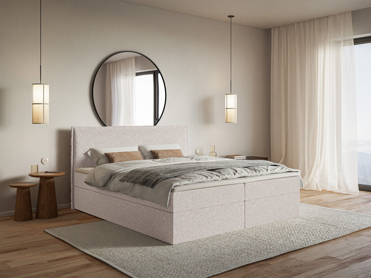Kontinentalbett 140x200 cm Softie mit Stauraum und Topper, beige Chenille
