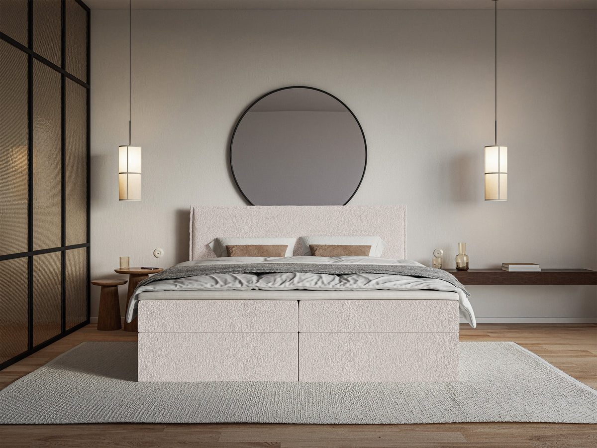 Kontinentalbett 140x200 cm Softie mit Stauraum und Topper, beige Chenille