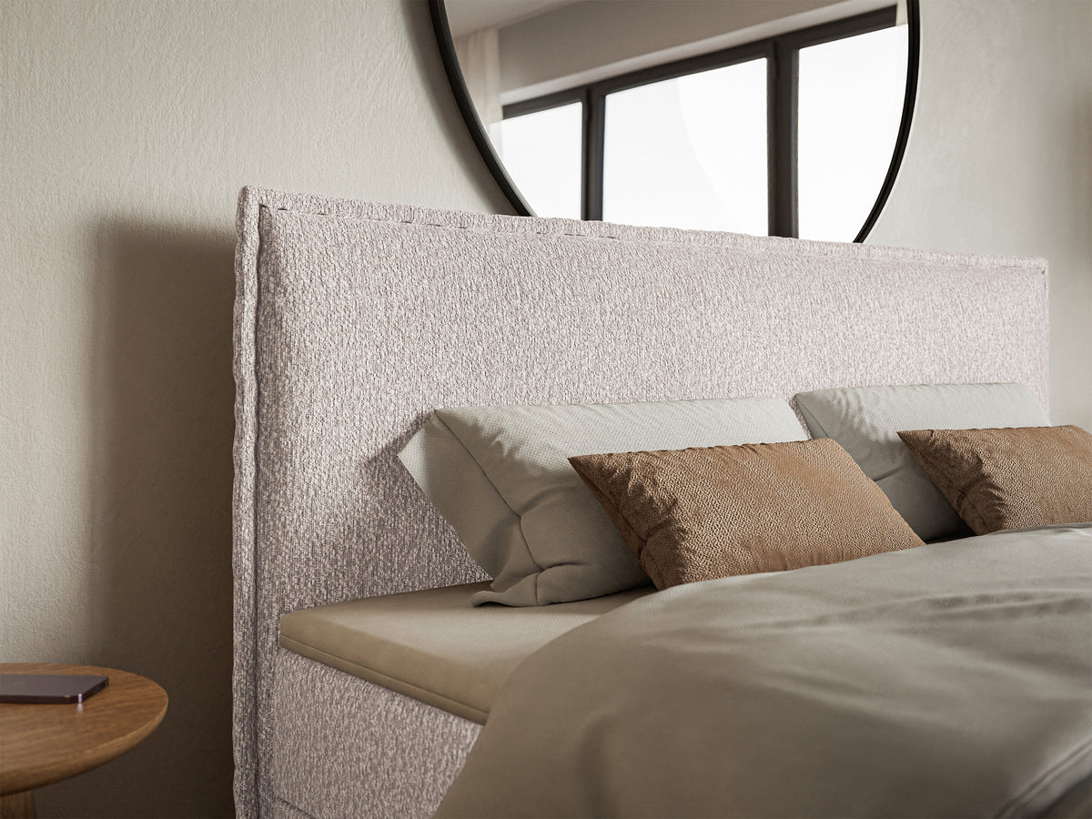 Kontinentalbett 140x200 cm Softie mit Stauraum und Topper, beige Chenille