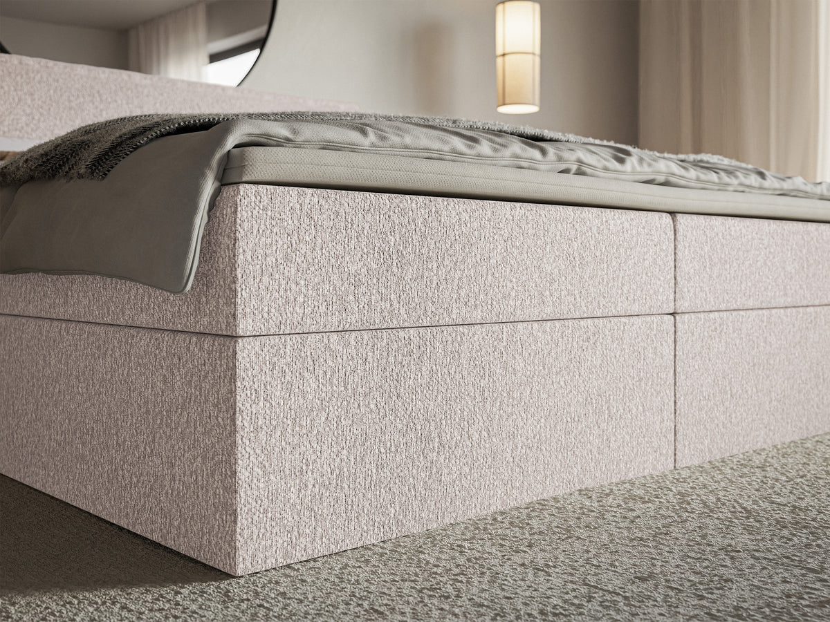 Kontinentalbett 140x200 cm Softie mit Stauraum und Topper, beige Chenille