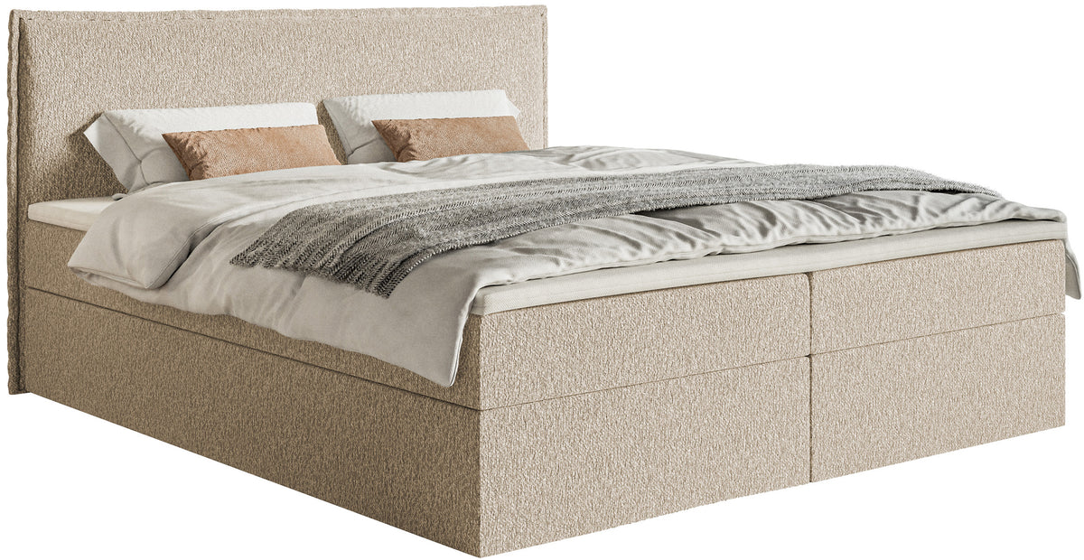 Kontinentales Bett 160x200 cm Softie mit Stauraum und Topper, hellbeige Chenille