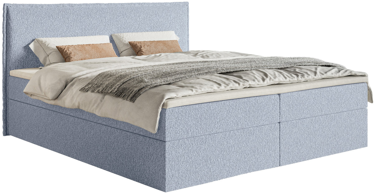Kontinentalbett 160x200 cm Softie mit Stauraum und Topper, hellblauer Chenillestoff