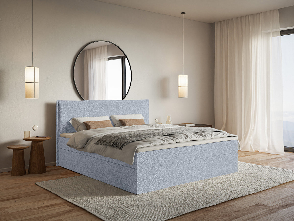 Kontinentalbett 160x200 cm Softie mit Stauraum und Topper, hellblauer Chenillestoff