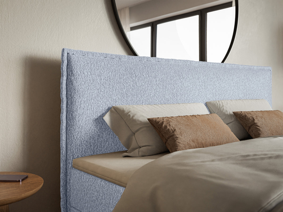 Kontinentalbett 160x200 cm Softie mit Stauraum und Topper, hellblauer Chenillestoff