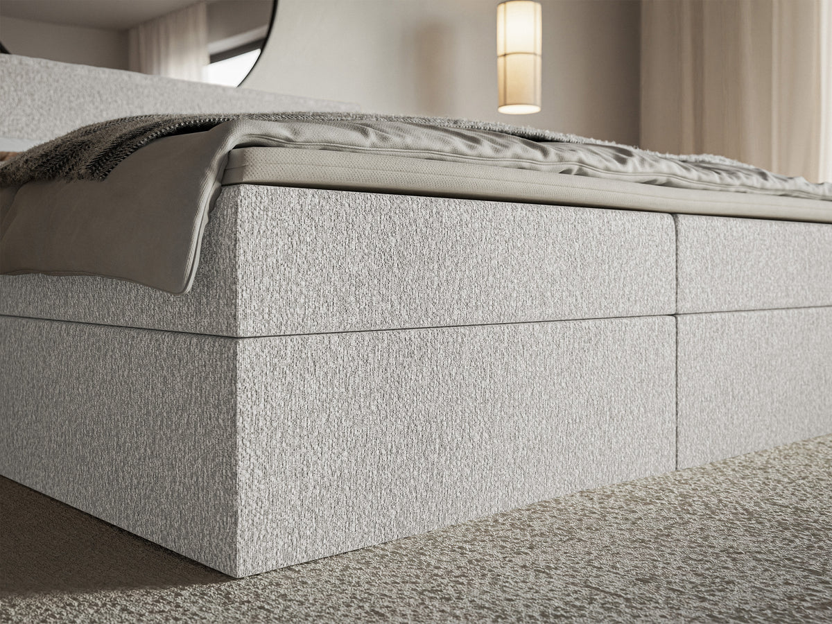 Kontinentalbett 180x200 cm Softie mit Stauraum und Topper, hellgrauer Chenillestoff
