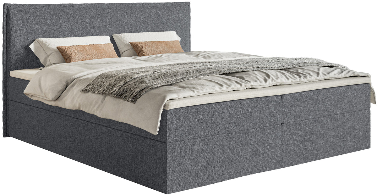 Kontinentalbett 140x200 cm Softie mit Stauraum und Topper, graphitfarbener Chenille