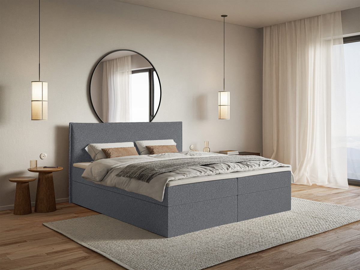 Kontinentalbett 140x200 cm Softie mit Stauraum und Topper, graphitfarbener Chenille