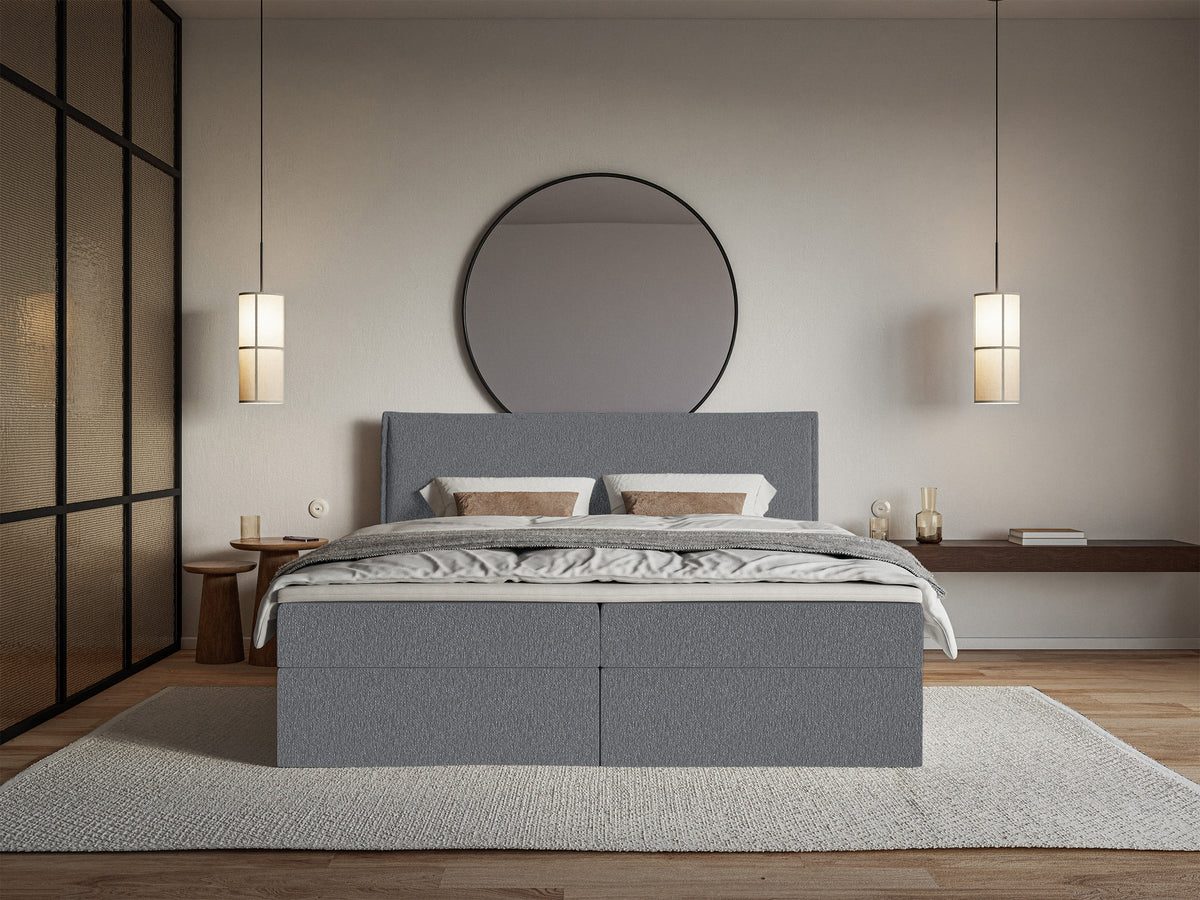 Kontinentalbett 140x200 cm Softie mit Stauraum und Topper, graphitfarbener Chenille