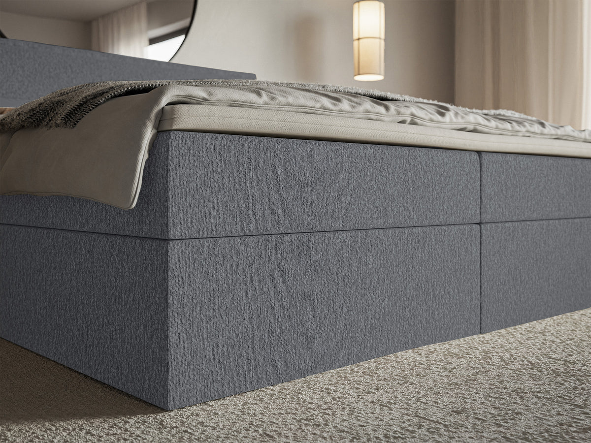 Kontinentalbett 140x200 cm Softie mit Stauraum und Topper, graphitfarbener Chenille
