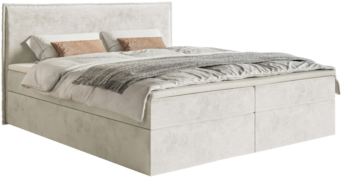 Kontinentalbett 160x200 cm Softie mit Stauraum und Topper, grau-beiger Velours, wasserabweisend