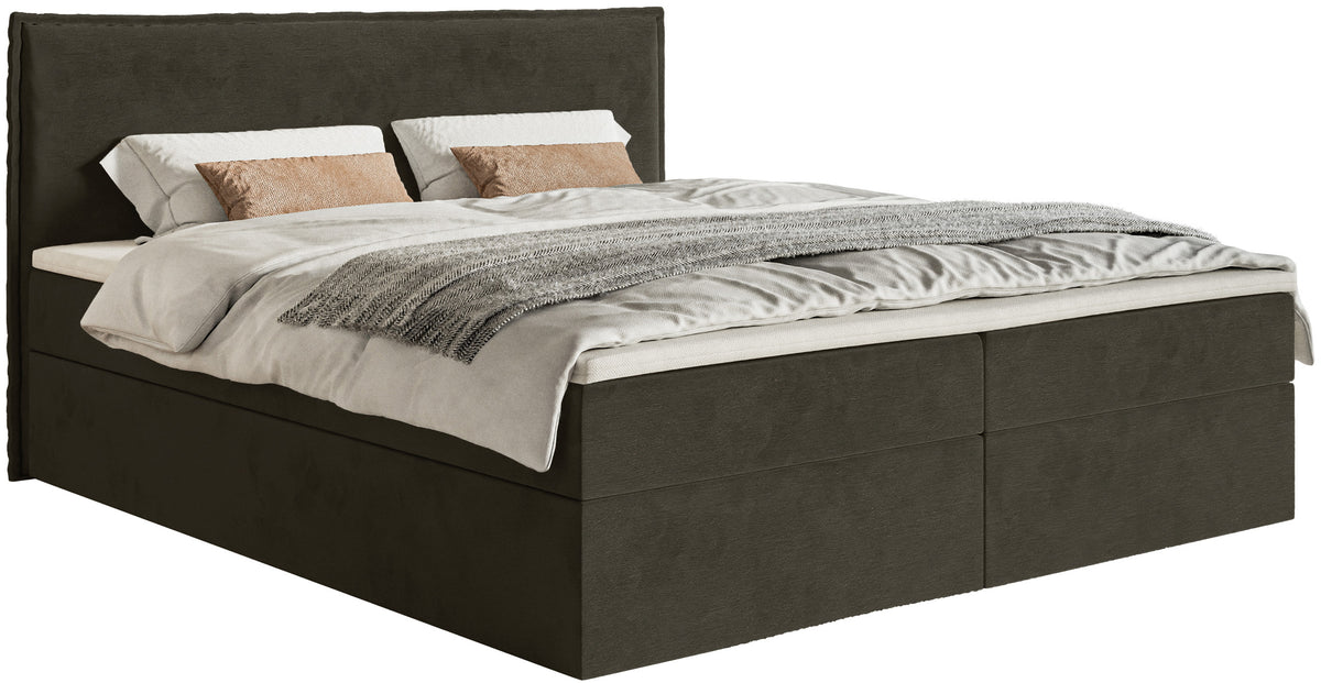 Lit continental 160x200 cm Softie avec rangements et surmatelas, velours hydrofuge vert foncé