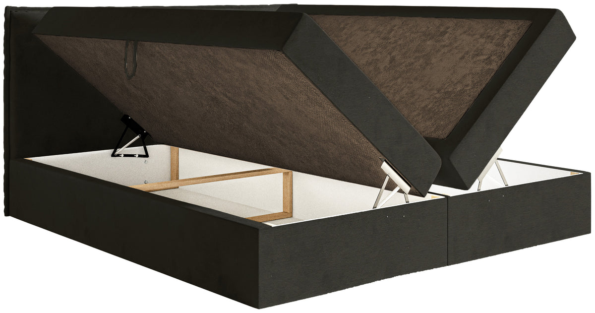 Lit continental 160x200 cm Softie avec rangements et surmatelas, velours hydrofuge vert foncé