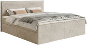 Kontinentalbett 180x200 cm Softie mit Stauraum und Topper, beige Velours, wasserabweisend