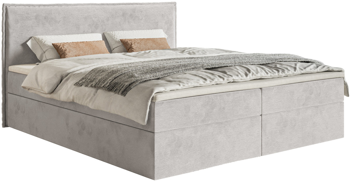 Kontinentalbett 180x200 cm Softie mit Stauraum und Topper, hellgrauer Velours, hydrophob