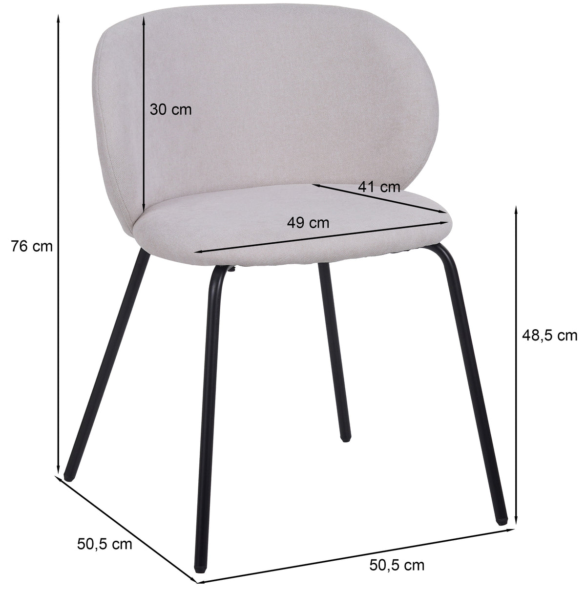 Chaise de salle à manger Berlents en tissu crème tressé sur pieds noirs