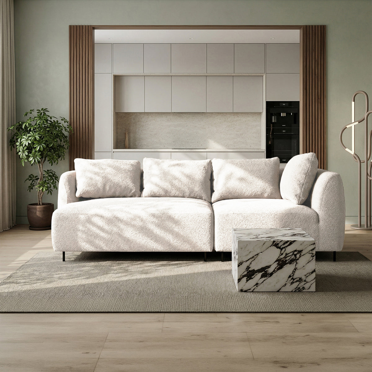 Canapé modulaire Lanomi en bouclé crème
