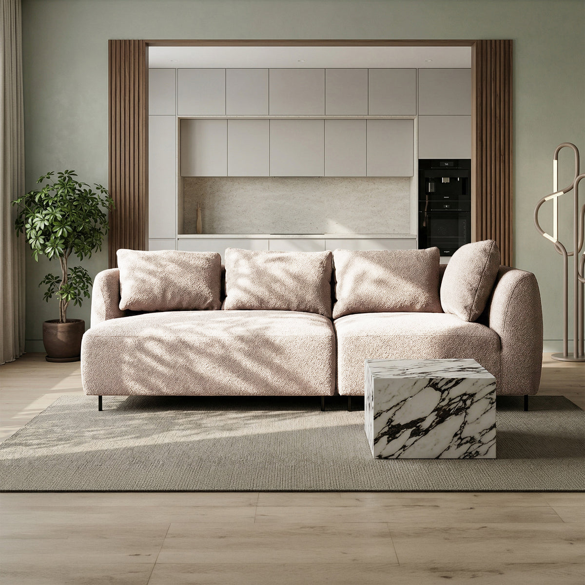 Canapé modulaire Lanomi beige bouclé