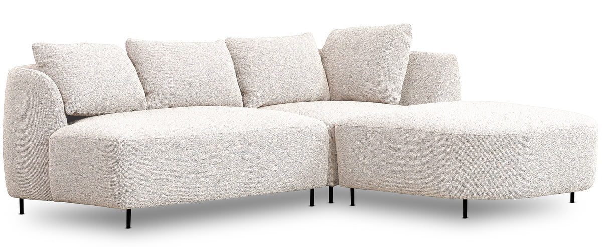 Modulares Ecksofa Lanomi, L-förmig, rechtsseitig, cremefarbenes Bouclé