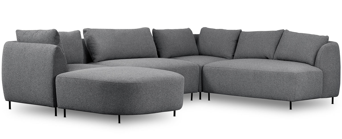Modulares Ecksofa Lanomi U-förmig, rechtsseitig, grau Bouclé