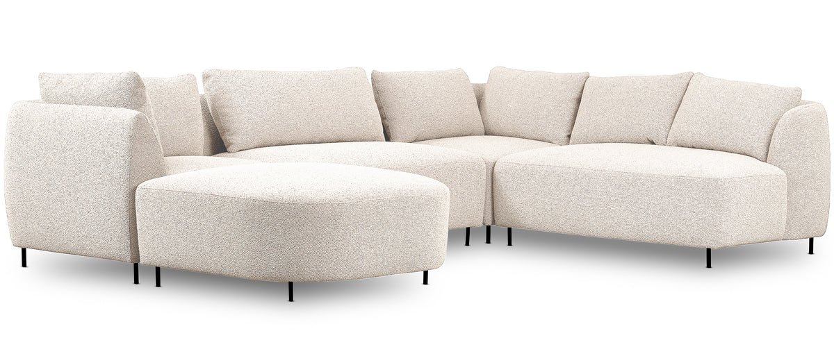 Canapé d'angle modulable Lanomi en U, version droite, bouclé crème