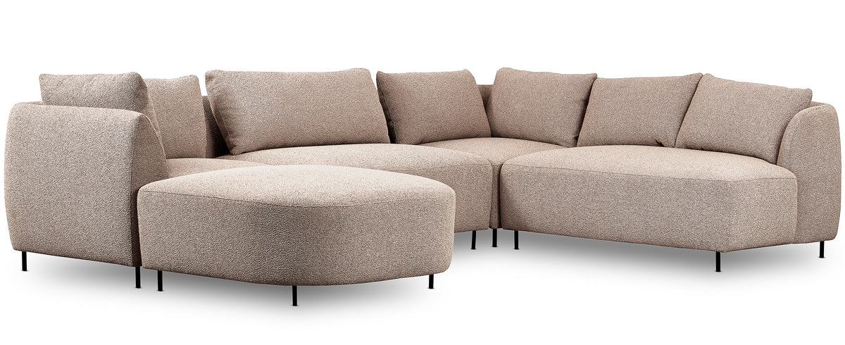 Canapé d'angle modulable Lanomi en U, version droite, beige boucle
