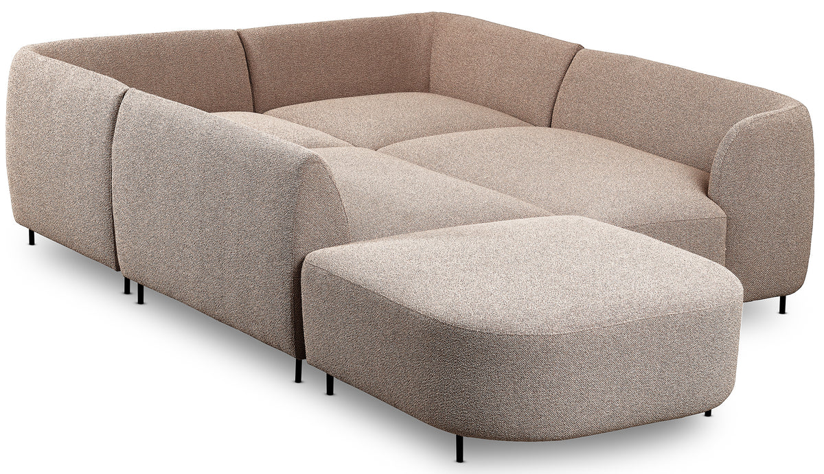 Canapé d'angle modulable Lanomi en U, version droite, beige boucle