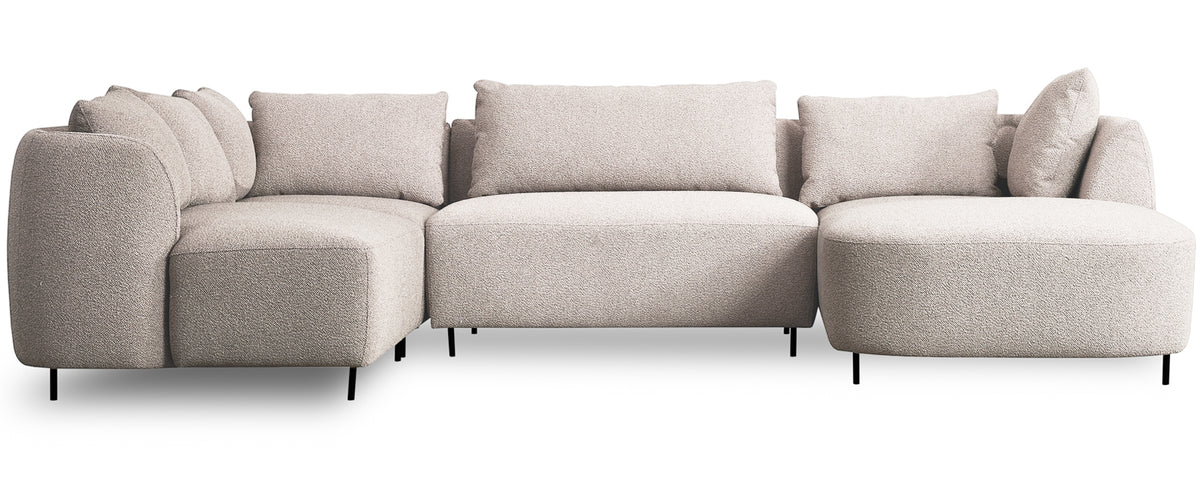Canapé d'angle modulable Lanomi en U, gauche, bouclé gris-beige