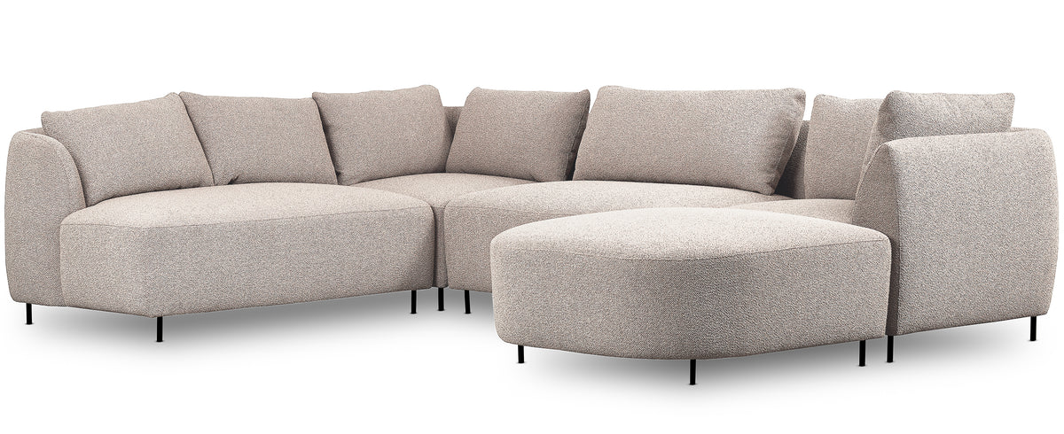 Canapé d'angle modulable Lanomi en U, gauche, bouclé gris-beige