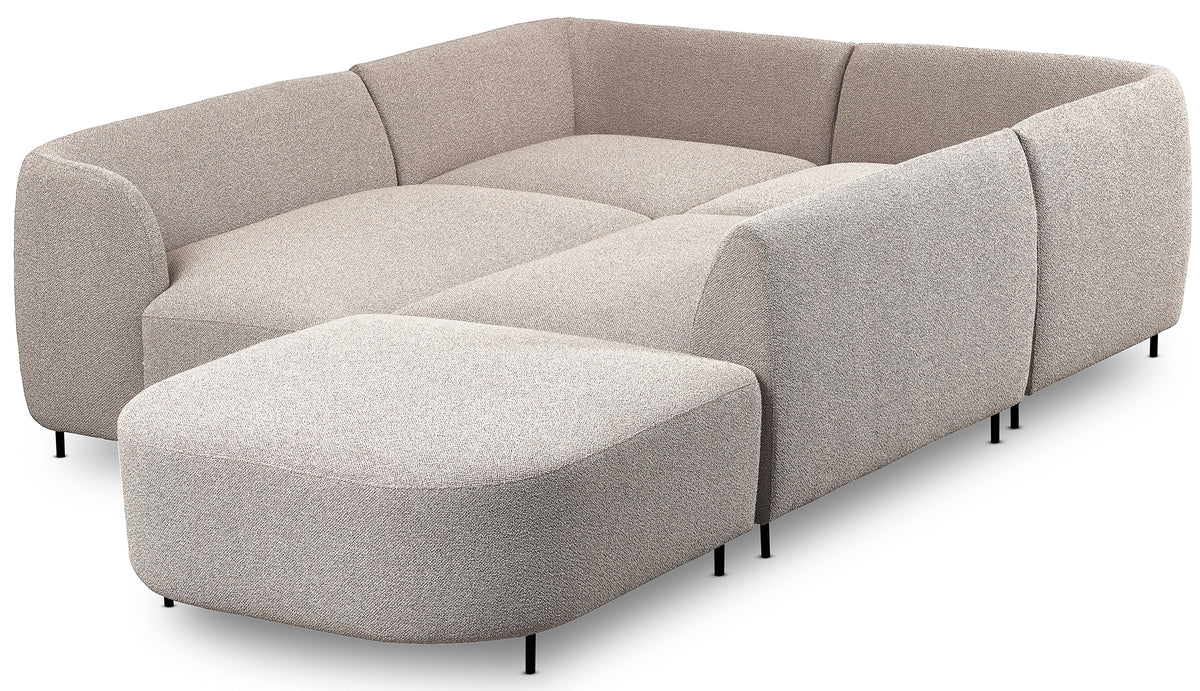 Canapé d'angle modulable Lanomi en U, gauche, bouclé gris-beige