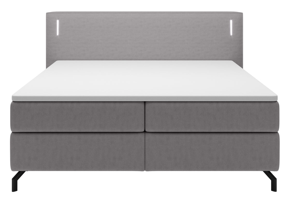 Lit continental Lanko 180x200 cm en velours gris avec topper et éclairage