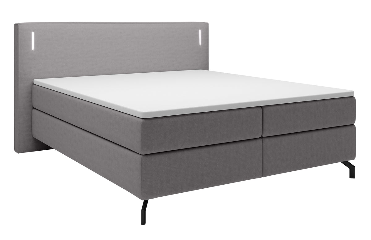 Kontinentales Bett Lanko 140x200 cm mit Topper und Beleuchtung, grauer Samt